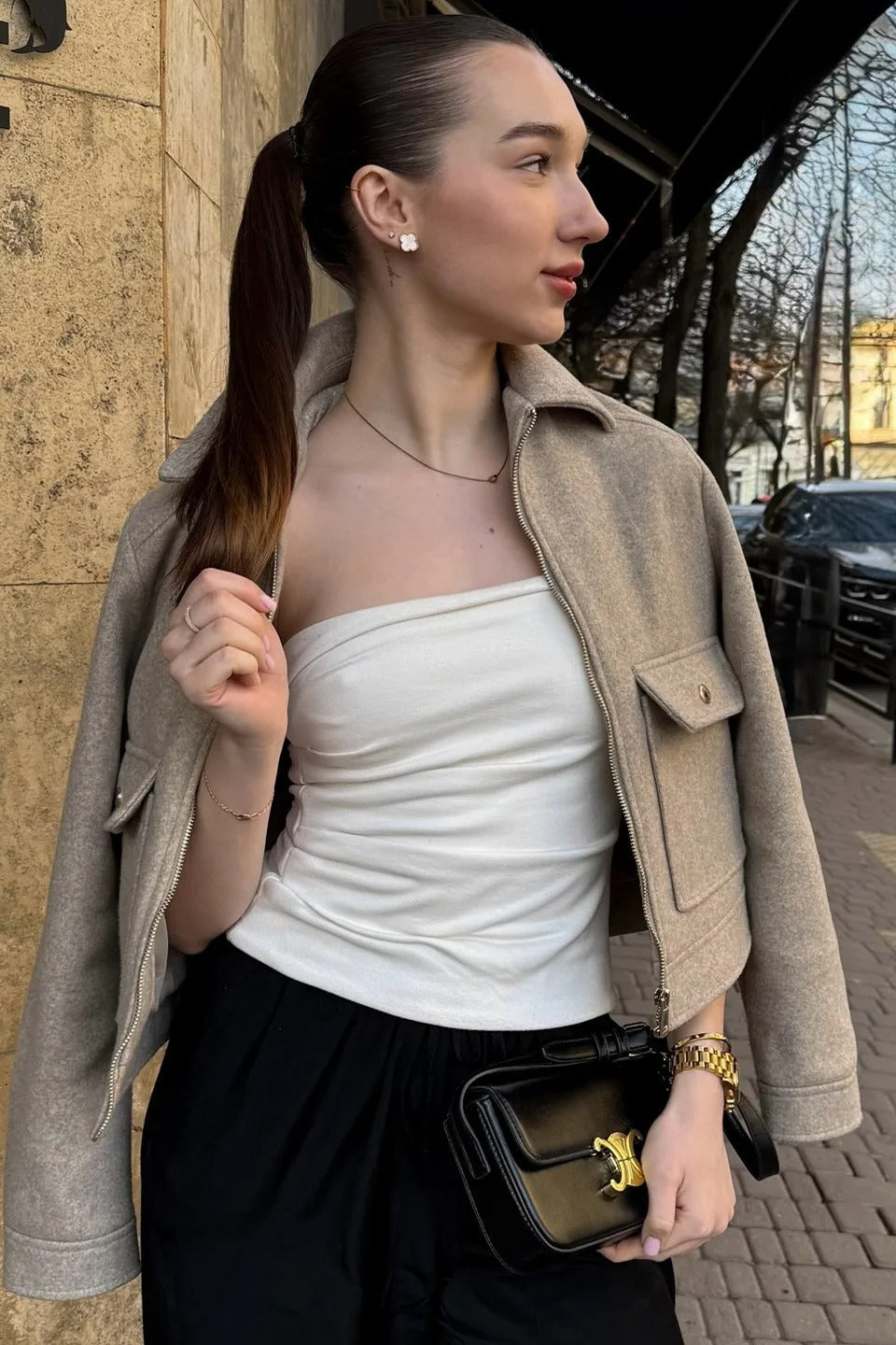 Zipper Pocket Lapel Short Jacket Main image