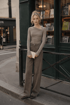 Ribbed Knit Long Trendy Sleeve Asymmetric Shirt
