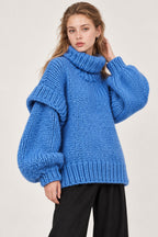 Solid Patchwork Chunky Fluffy Turtleneck Sweater