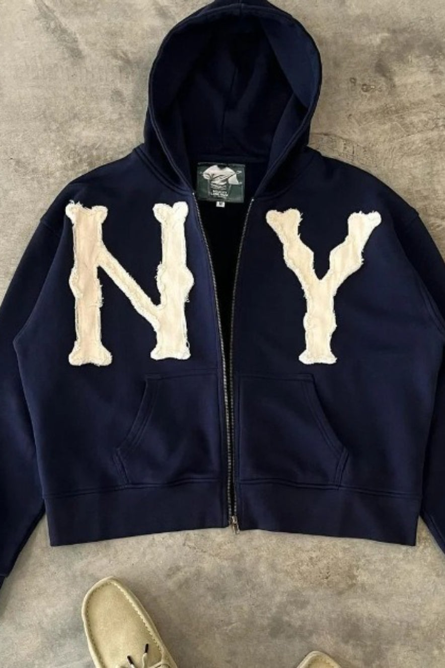 Embroidered Floral Print Zip Hoodie Main image