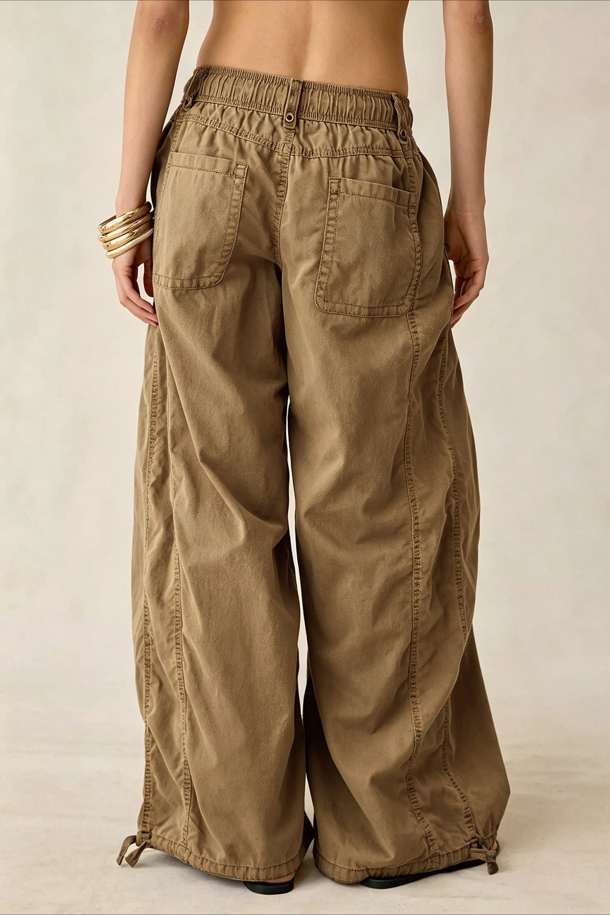 Drawstring Cargo Wide Leg Pants