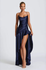 Backless Lace-Up Satin Silk Dress