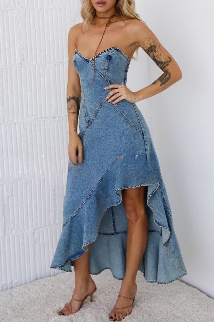 Strapless Bodycon Denim Dress Secondary image