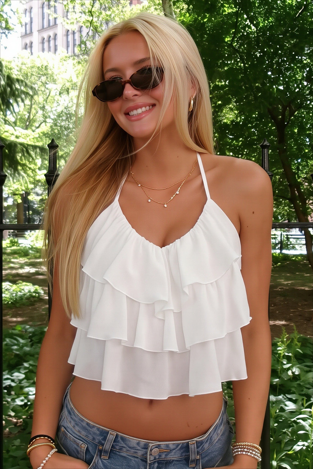Asymmetric Ruffle Cami Fitted Crop Top