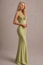 Satin Cowl Neck Fishtail Party Dress
