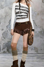Vintage Collage Off Shoulder Long Sleeve T-Shirt