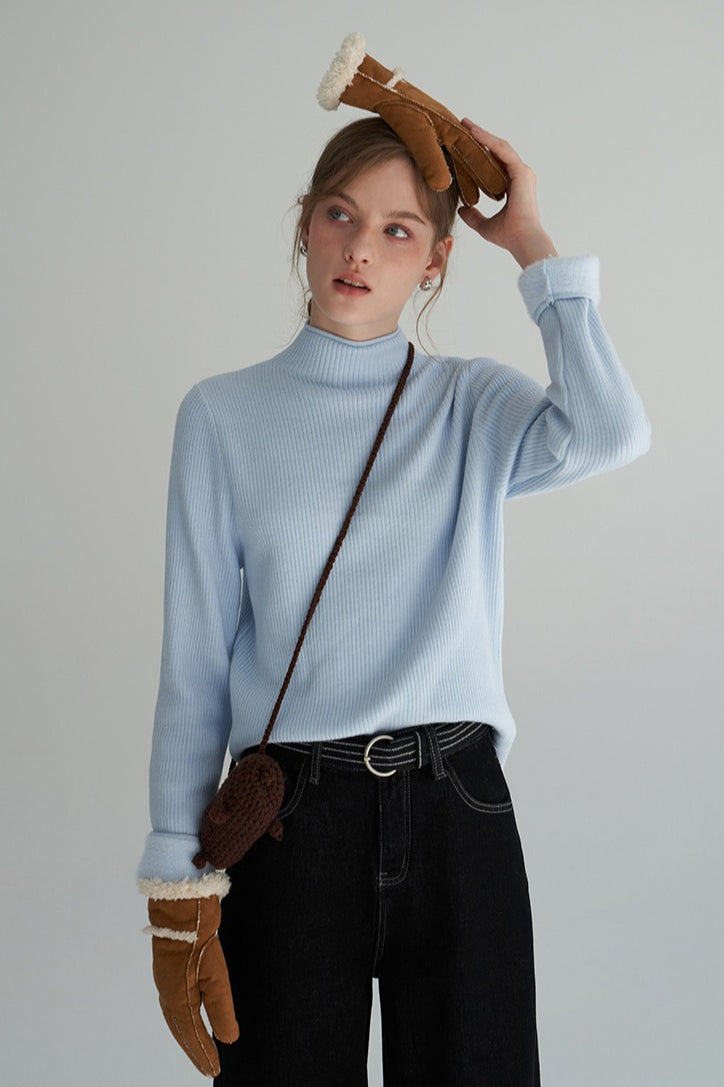 Mock Neck Fleece Lined Knit Top Main image