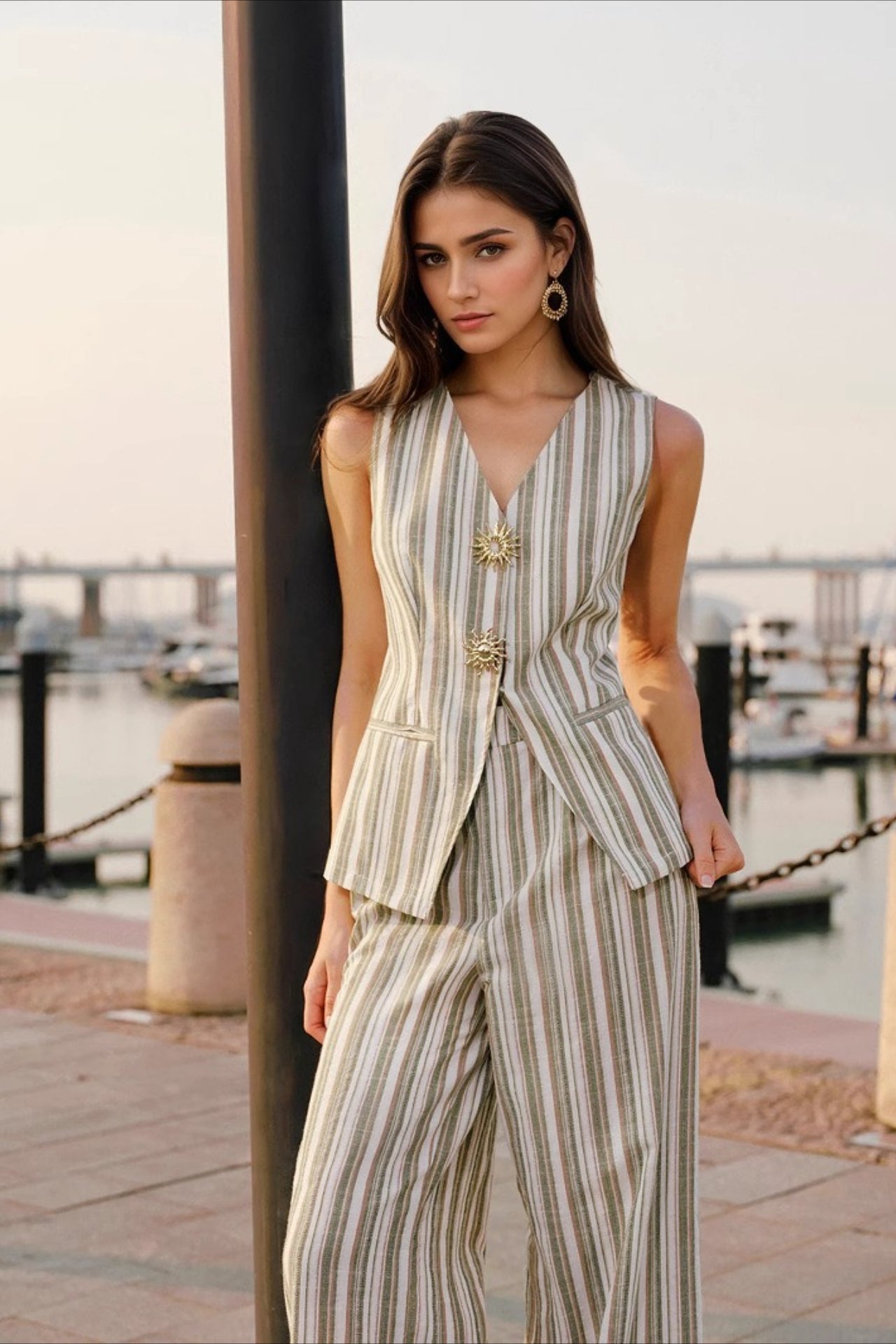 Striped Tank Top Wide Leg Loose Elegant Two Piece Set Secondary image
