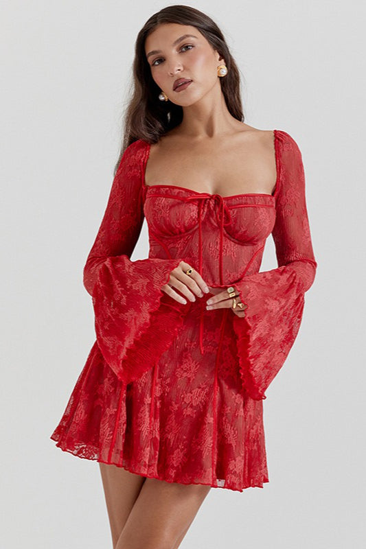 Lace Bell Sleeve Corset Mini Dress Secondary image