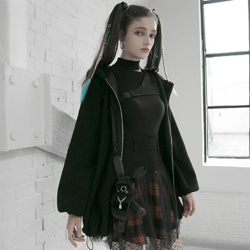 Women's Style Mesh Stitched Plaid Warm High-waisted Fluffy Daily Thick Personality Mini Skirt Secondary image
