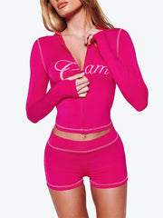 Leopard Zip Biker Shorts Knit Set