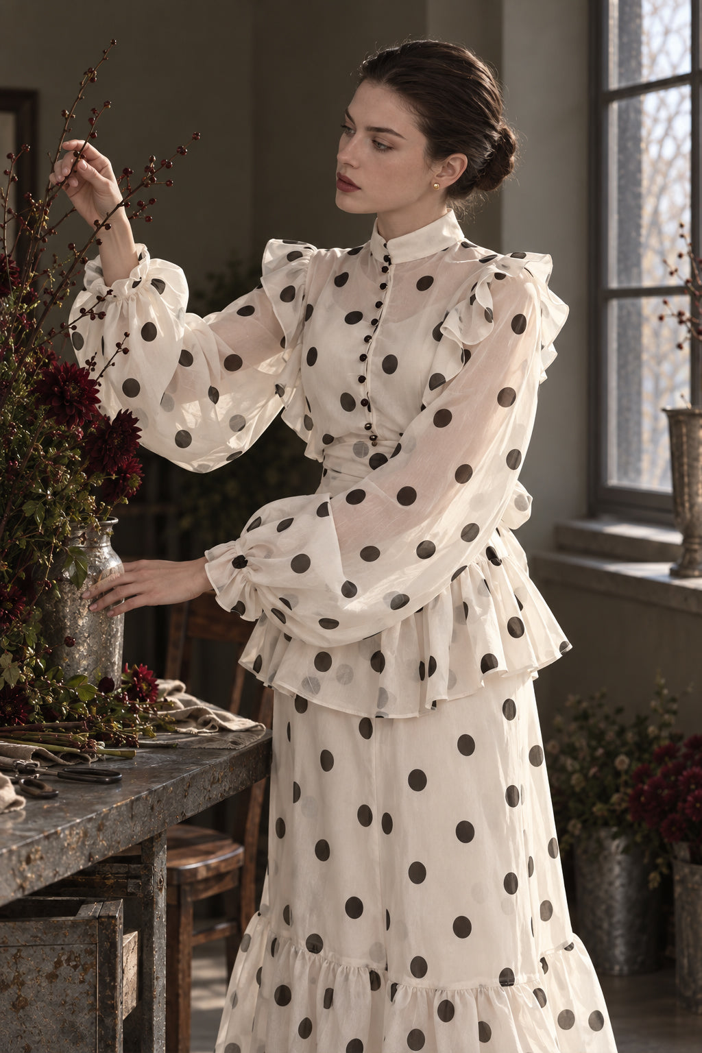 Sheer Polka Dot Long Sleeve Maxi Dress Secondary image