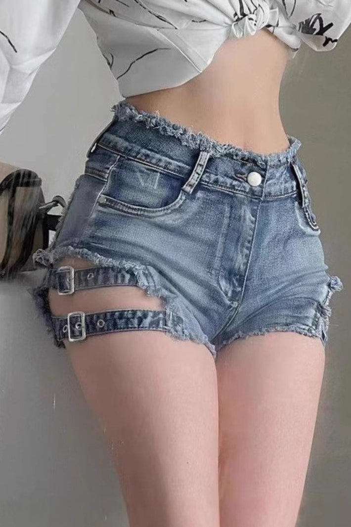 Cutout Stretch Bodycon Denim Shorts Main image