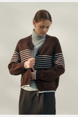 Retro Stripe Zip V-Neck Knit Top