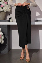 Gold Button Detail Bodycon Skirt