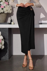 Gold Button Detail Bodycon Skirt