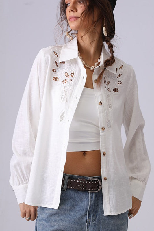 Linen Crochet Embroidered Chic Design Fashion Blouse Main image