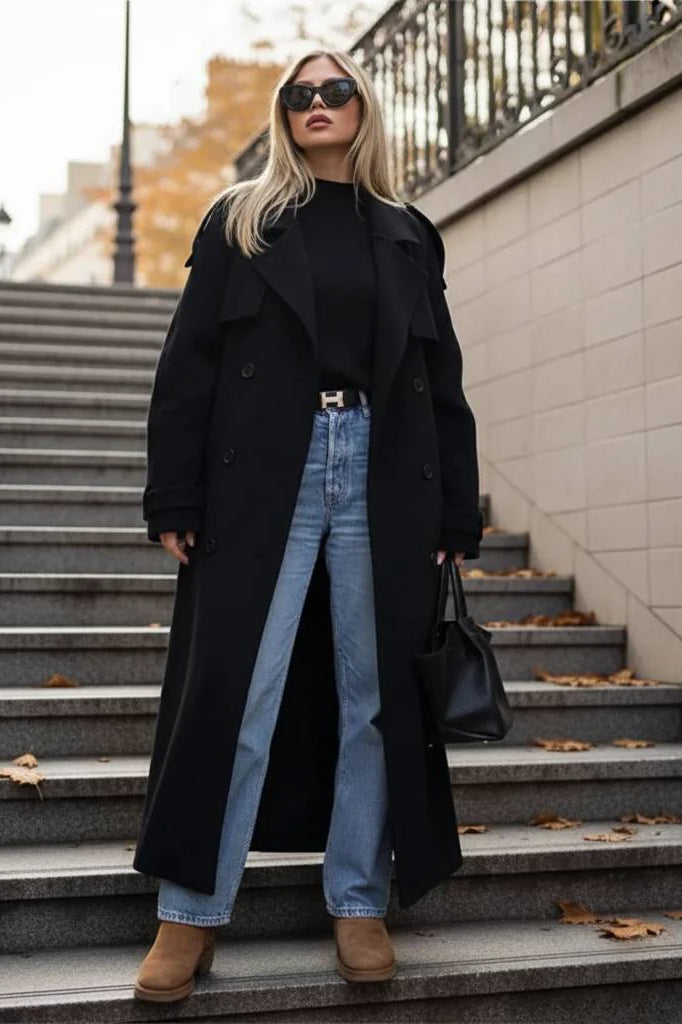 Double-Breasted Belted Oversized Overcoat Main image