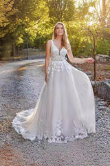 Ethereal A Line Train Wedding Dress