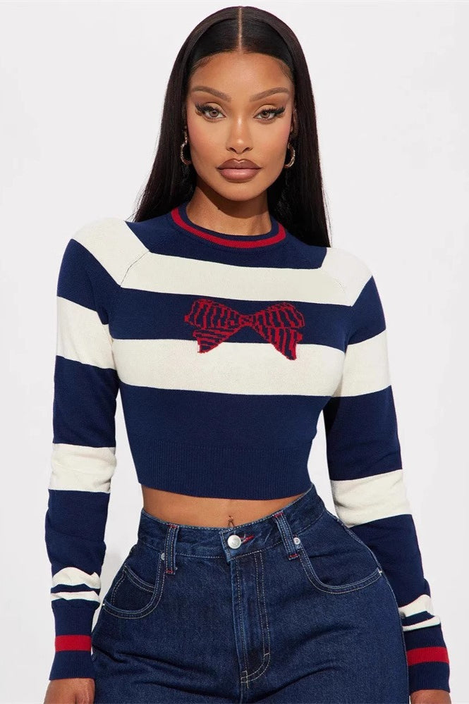 Bow Detail Striped Knit Sweater Main image