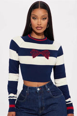 Bow Detail Striped Knit Sweater