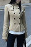 Stand Collar Peplum Double Breasted Belted Coat