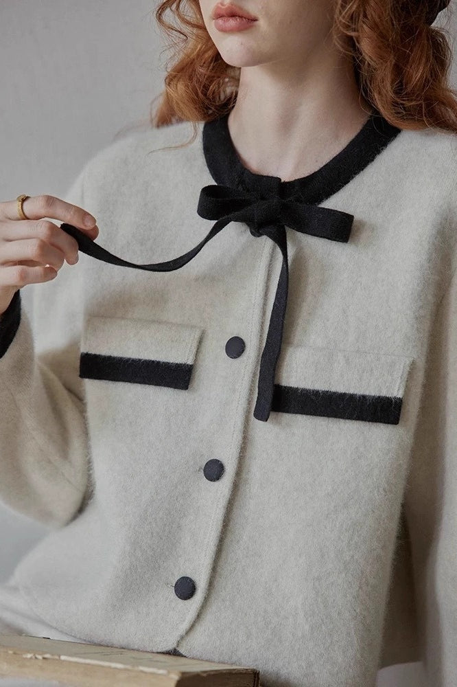 Pastel Color Block Bow Sweater Tweed Suit Set Secondary image