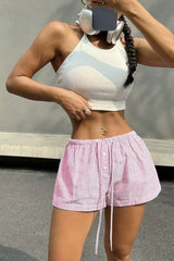 Y2K Contrast Stripe Elastic Waist Shorts