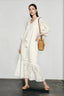 Embroidered Puff Sleeve White Midi Vacation Dress