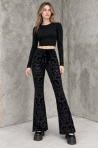Floral Jacquard Velvet Flare Pants