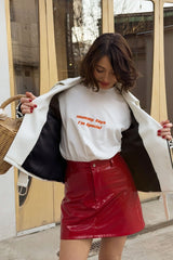 Red PU Leather Office Bodycon Skirt