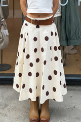 French Polka Dot Draped A-Line Skirt