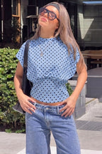 Polka Dot Waist Cinched Slim Crop Top