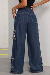 Y2K Star Patch High Street Slim Straight Floor Length Jeans
