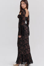 Strapless Lace Flared Backless Bodycon Maxi Lace Dress
