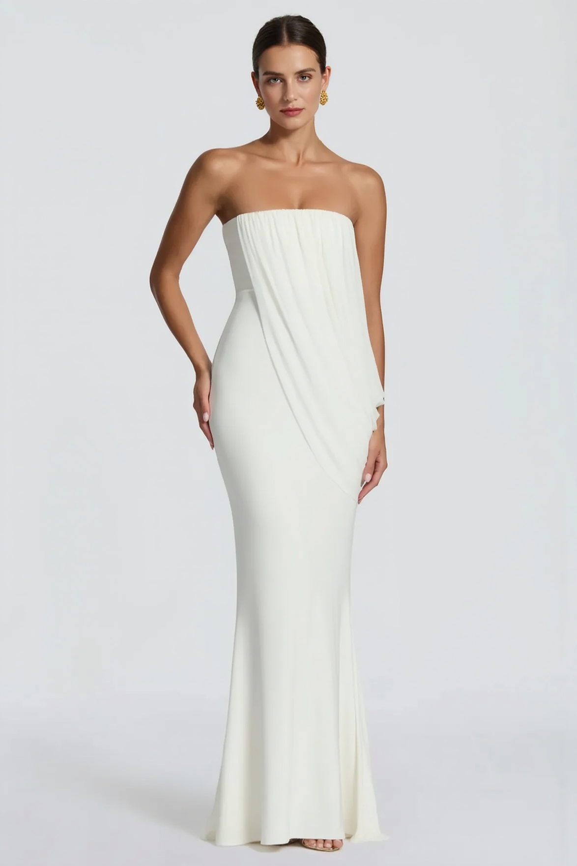 Draped Mesh Tube Irregular Ruche Maxi Slim Bodycon Dress Main image
