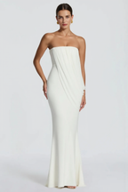 Draped Mesh Tube Irregular Ruche Maxi Slim Bodycon Dress
