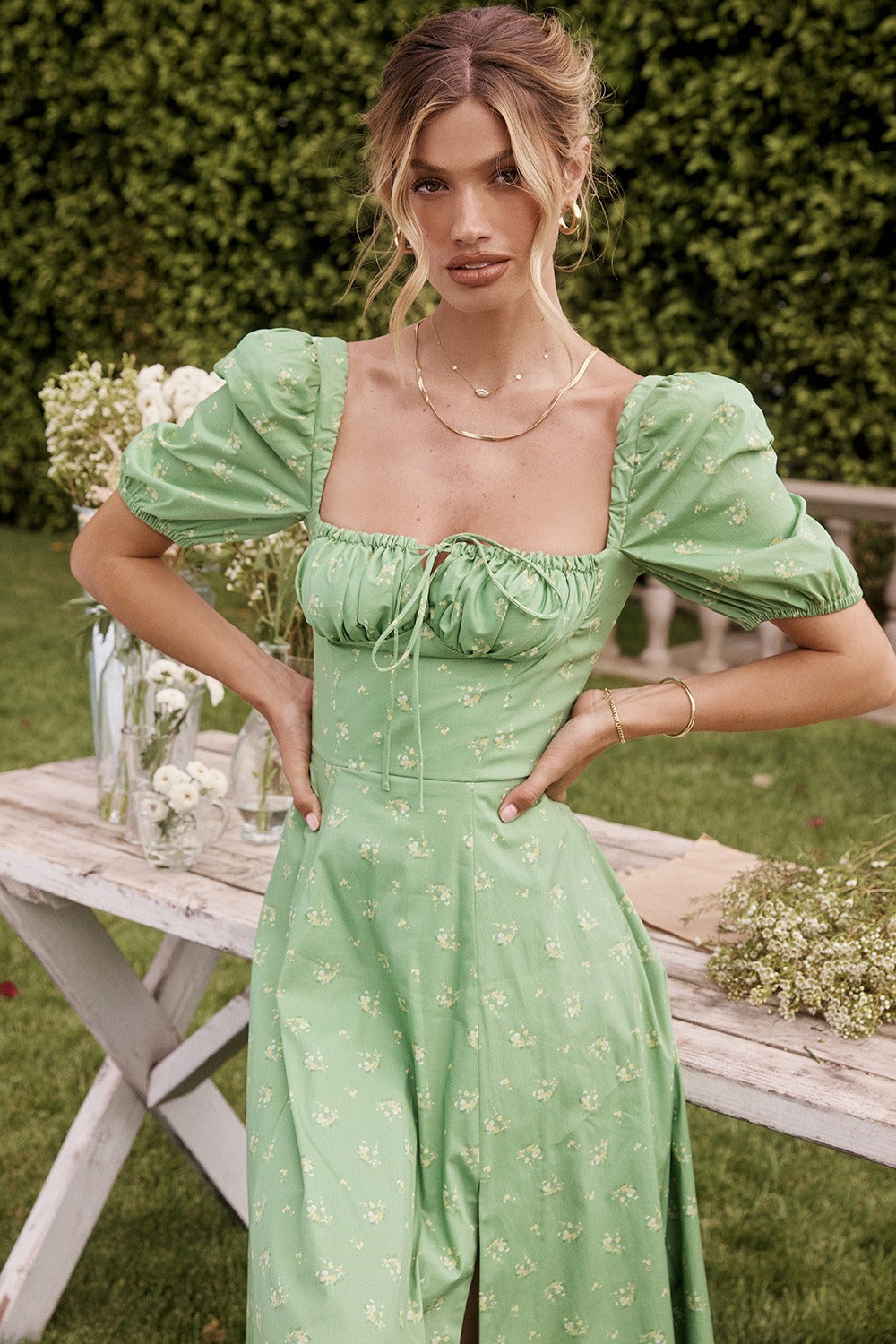 Puff Sleeve Wrap Slit Maxi Floral Dress Secondary image