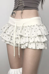 Star Print Color Block Tiered Mini Skirt