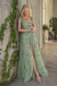 Sheer Tulle Spaghetti Strap High Slit Party Dress
