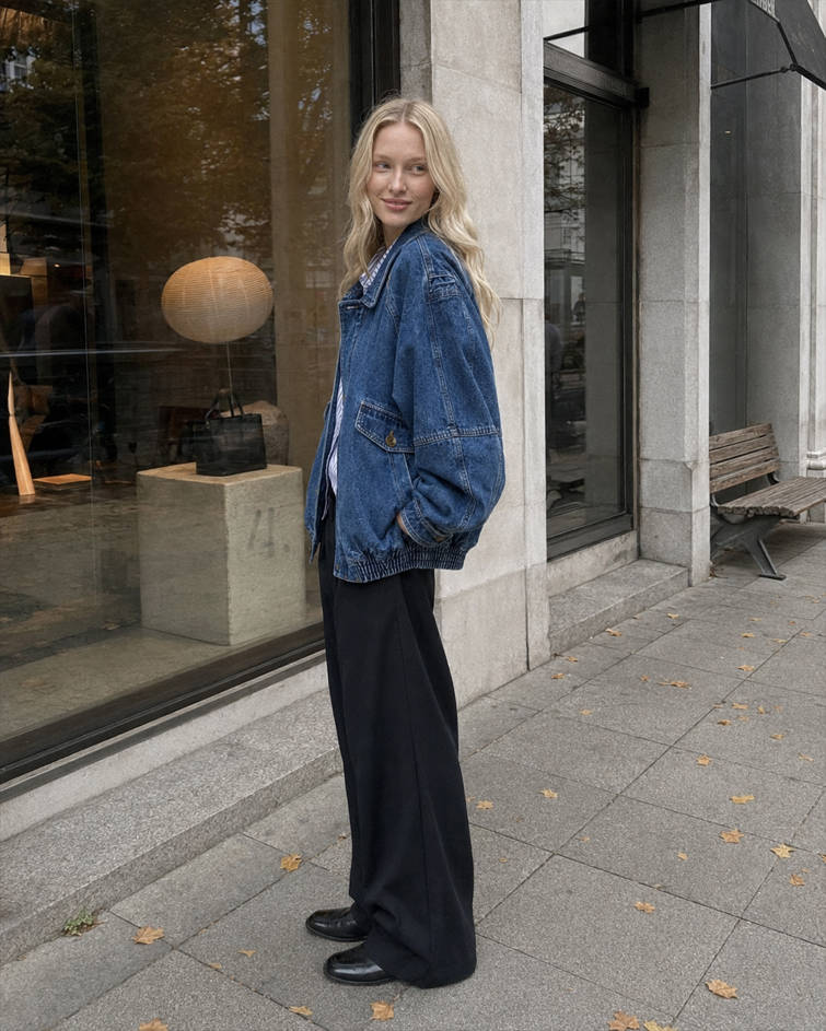 Stand Collar Washed Denim Utility Jacket Secondary image