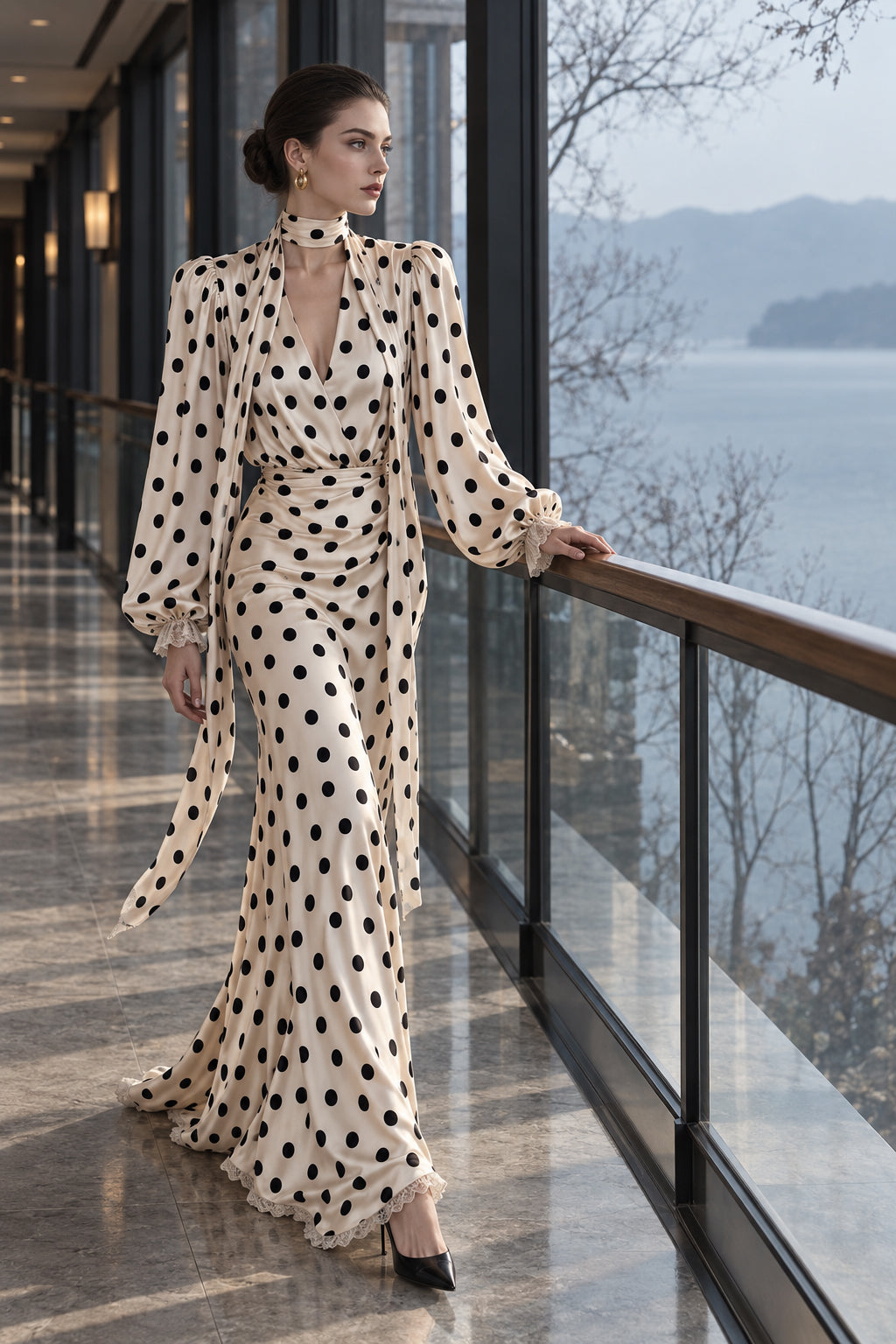 Vintage Polka Dot Sash Maxi Dress