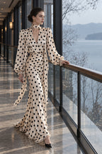 Vintage Polka Dot Sash Maxi Dress