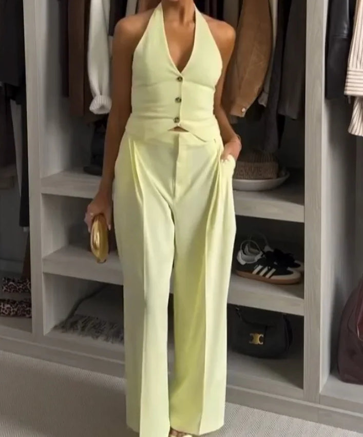 Yellow Halter Vest Trouser Suit Secondary image