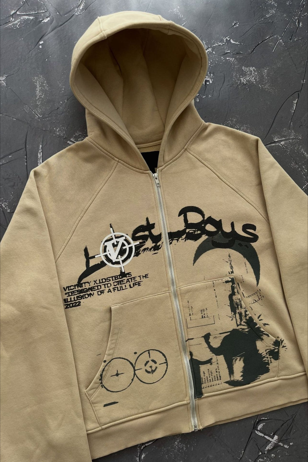 Bold Graphic Cropped Full Zip Hoodie