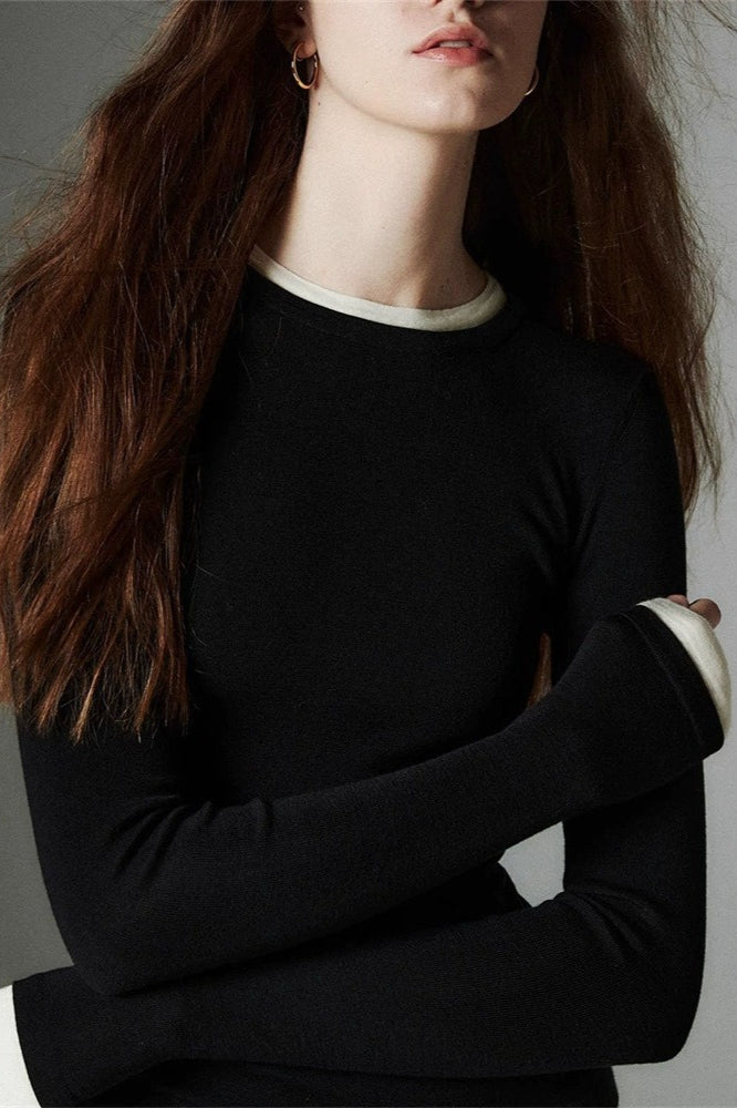 Two-in-One Contrast Trim Knit Top Secondary image
