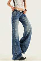 Low Rise Long Length Washed Flare Jeans