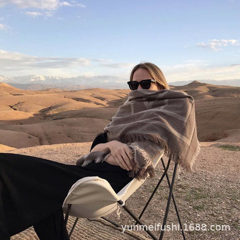 Unique Swedish Thick Geometric Warm Wool Cashmere Scarf Main image