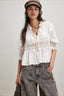 Lace Panel Ruffle Balloon Sleeve Tie Front Blouse