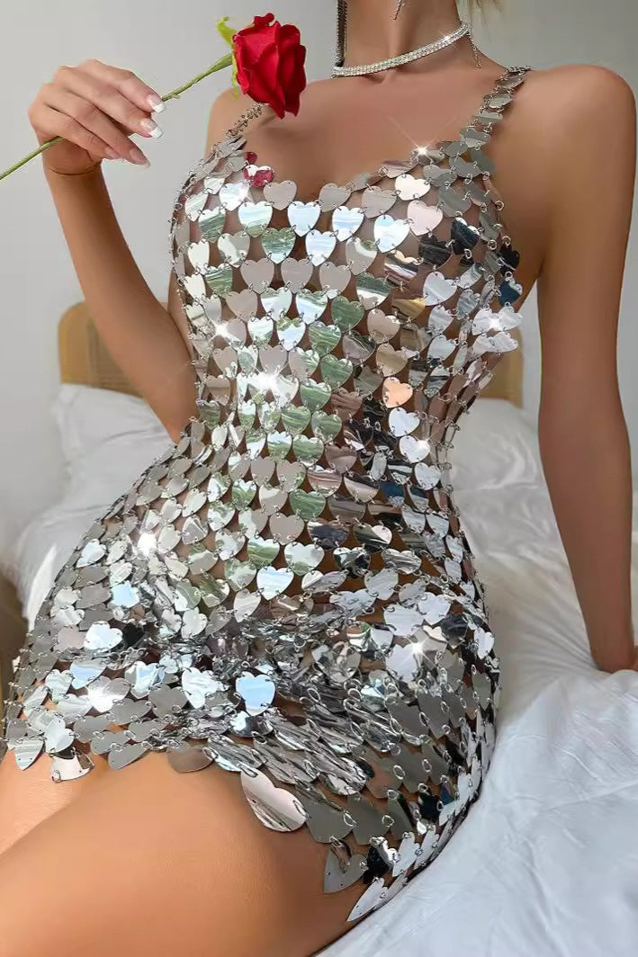 Metallic Sequin Patchwork Heart Bodycon Sequin Dress Secondary image